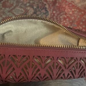 Anthropologie Make up bag leather burgundy cutout